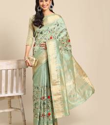 Green embroidered cotton silk saree with blouse
