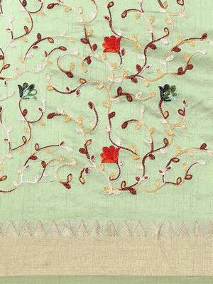 Green embroidered cotton silk saree with blouse 9