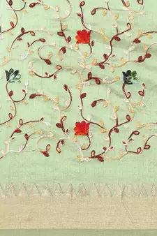 Green embroidered cotton silk saree with blouse