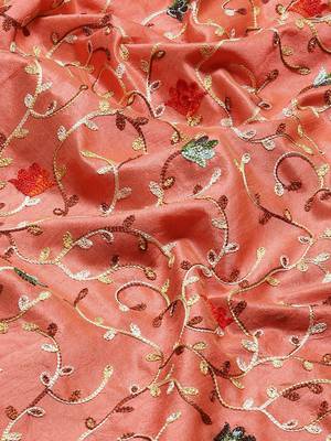 Peach embroidered cotton silk saree with blouse 9