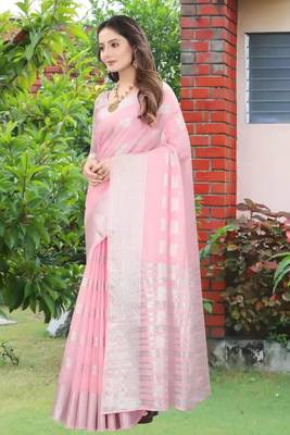 Woven Design Zari Linen Silk Banarasi Saree 2