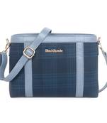 Blue Checked Pattern PU Structured Solid Sling Bag