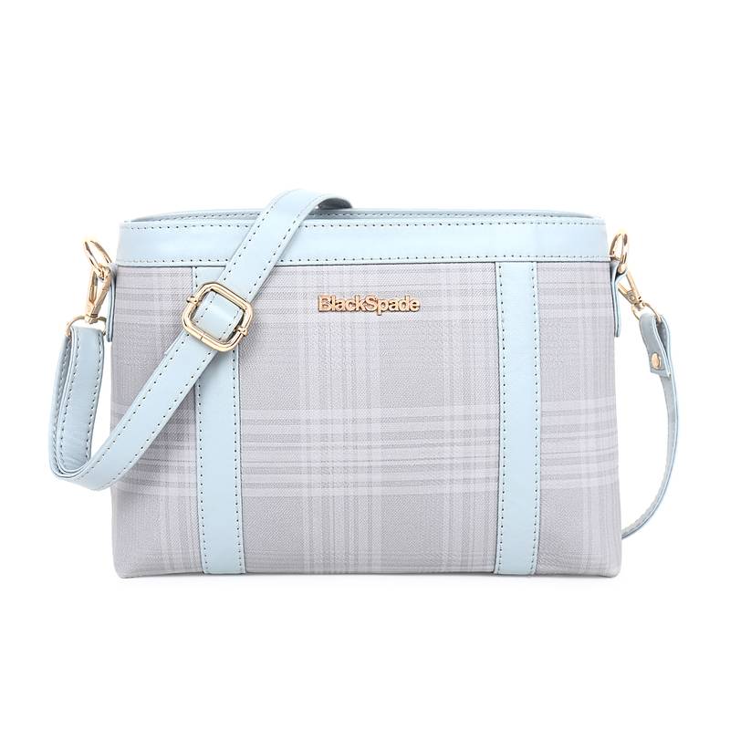 Grey Checked Pattern PU Structured Solid Sling Bag