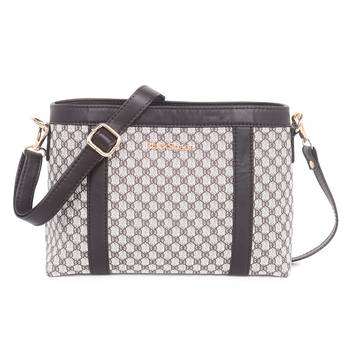 Beige Checked Pattern PU Structured Solid Sling Bag 1