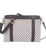 Beige Checked Pattern PU Structured Solid Sling Bag