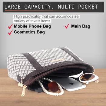Beige Checked Pattern PU Structured Solid Sling Bag 5