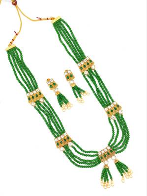 Aarnaa Green Multistrand Beaded Bridal Necklace Earring  Set For Women-NS_1728_G_325 1