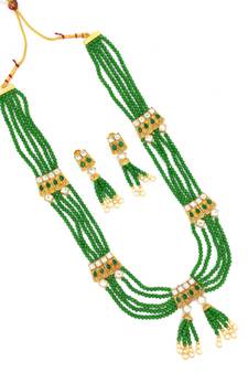 Aarnaa Green Multistrand Beaded Bridal Necklace Earring  Set For Women-NS_1728_G_325