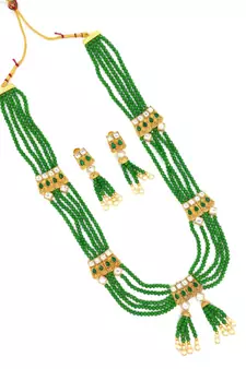 Aarnaa Green Multistrand Beaded Bridal Necklace Earring  Set For Women-NS_1728_G_325