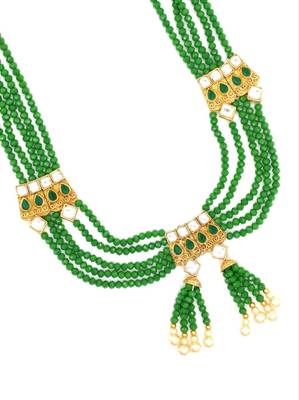 Aarnaa Green Multistrand Beaded Bridal Necklace Earring  Set For Women-NS_1728_G_325 2