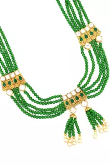 Aarnaa Green Multistrand Beaded Bridal Necklace Earring  Set For Women-NS_1728_G_325