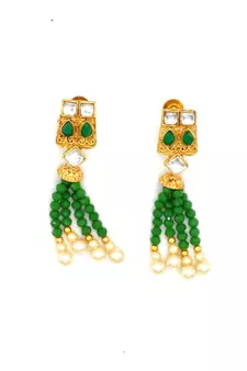 Aarnaa Green Multistrand Beaded Bridal Necklace Earring  Set For Women-NS_1728_G_325