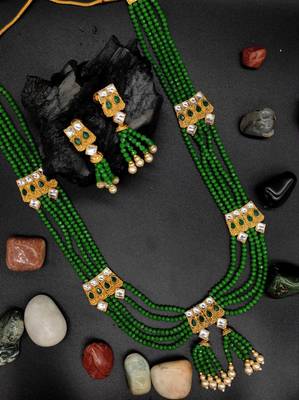 Aarnaa Green Multistrand Beaded Bridal Necklace Earring  Set For Women-NS_1728_G_325 4