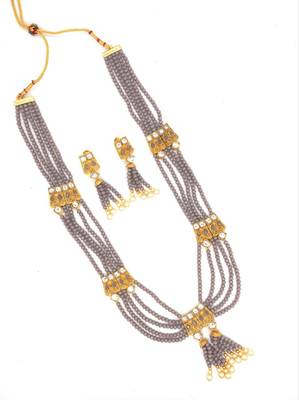 Grey Multistrand Beaded Bridal Necklace Earring  Set For Women-NS_1728_GY_325 1