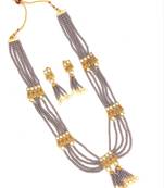 Grey Multistrand Beaded Bridal Necklace Earring  Set For Women-NS_1728_GY_325