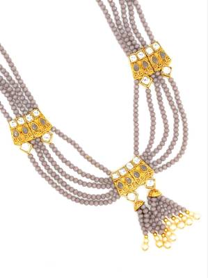 Grey Multistrand Beaded Bridal Necklace Earring  Set For Women-NS_1728_GY_325 2