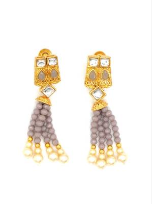 Grey Multistrand Beaded Bridal Necklace Earring  Set For Women-NS_1728_GY_325 3