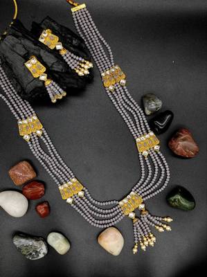 Grey Multistrand Beaded Bridal Necklace Earring  Set For Women-NS_1728_GY_325 4
