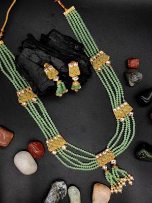 Mint Multistrand Beaded Bridal Necklace Earring  Set For Women-NS_1728_MT_325 4