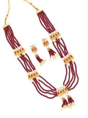 Ruby Multistrand Beaded Bridal Necklace Earring  Set For Women-NS_1728_R_325 1