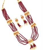 Ruby Multistrand Beaded Bridal Necklace Earring  Set For Women-NS_1728_R_325