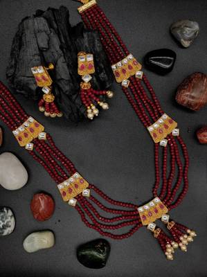 Ruby Multistrand Beaded Bridal Necklace Earring  Set For Women-NS_1728_R_325 4