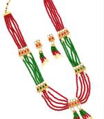 Ruby Green Multistrand Beaded Bridal Necklace Earring  Set For Women-NS_1728_RG_325