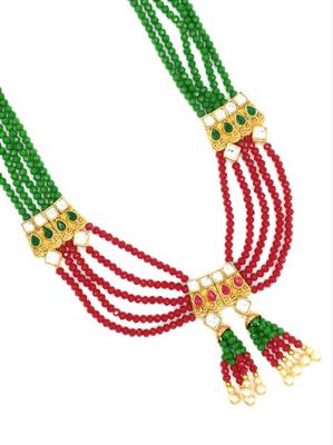 Ruby Green Multistrand Beaded Bridal Necklace Earring  Set For Women-NS_1728_RG_325 2