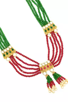 Ruby Green Multistrand Beaded Bridal Necklace Earring  Set For Women-NS_1728_RG_325