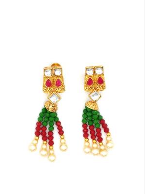 Ruby Green Multistrand Beaded Bridal Necklace Earring  Set For Women-NS_1728_RG_325 3