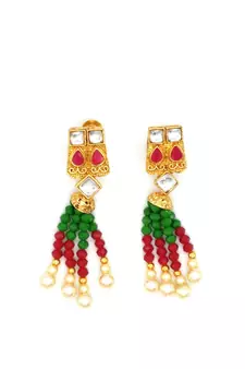 Ruby Green Multistrand Beaded Bridal Necklace Earring  Set For Women-NS_1728_RG_325