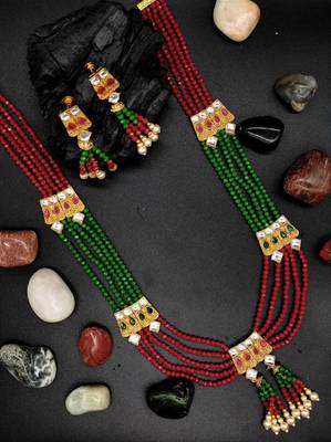 Ruby Green Multistrand Beaded Bridal Necklace Earring  Set For Women-NS_1728_RG_325 4