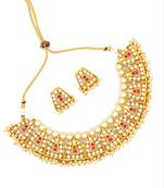 Lovely Gold Plated Ruby Pearl Choker Necklace Set for Women NS_1796_R_275