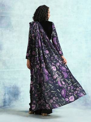 Black Printed Velvet Pre-Stitched Readymade Saree Dress Without Blouse - Pre-stitched-sarees 6