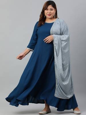 XL LOVE by Janasya Teal plain rayon ethnic-kurtis 1