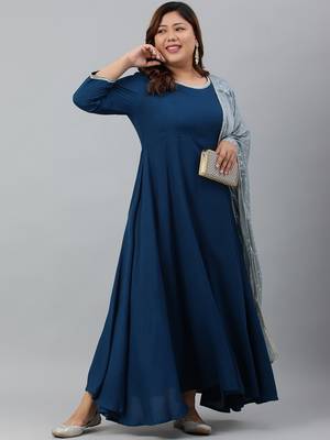 XL LOVE by Janasya Teal plain rayon ethnic-kurtis 2