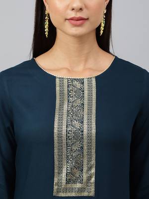 Teal plain rayon ethnic-kurtis 5
