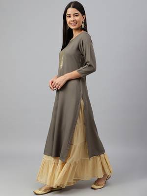 Grey plain rayon ethnic-kurtis 2
