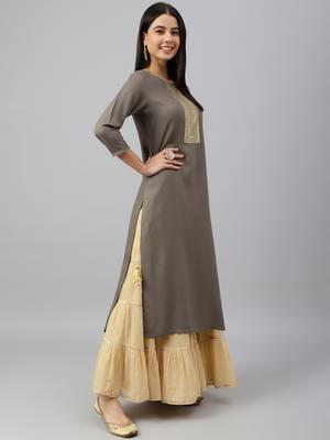 Grey plain rayon ethnic-kurtis 3