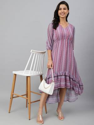 Pink printed georgette long-dresses 1