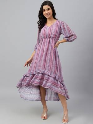 Pink printed georgette long-dresses 2