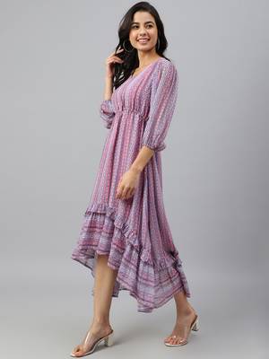 Pink printed georgette long-dresses 3