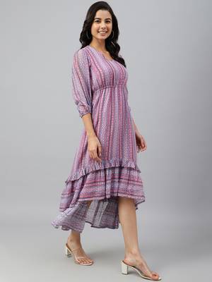 Pink printed georgette long-dresses 4