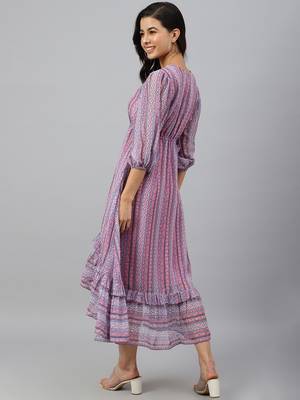 Pink printed georgette long-dresses 5