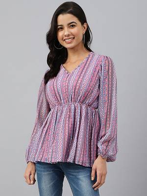 Pink printed georgette tunics 1