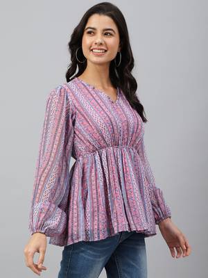 Pink printed georgette tunics 4