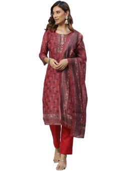 Red sequins chanderi silk salwar