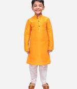 Namaskar Yellow plain dupion silk boys-kurta-pyjama