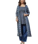 Blue block print cotton poly salwar