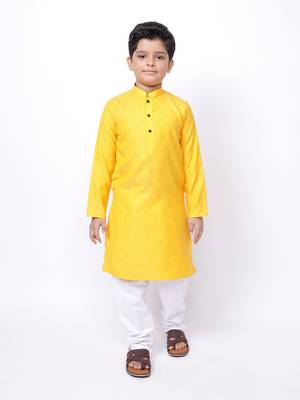 Namaskar Yellow woven silk blend boys-kurta-pyjama 1